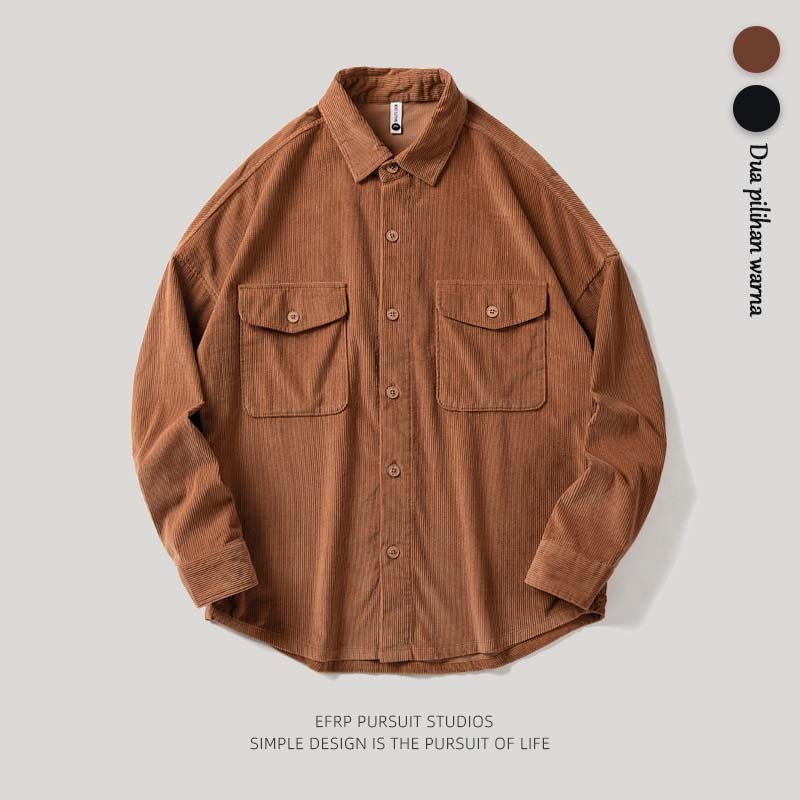 TERBARU Polo Corduroy Jacket Men'S Work Clothes Long Sleeve Top Loose Casual Coat Jaket Pria Premium