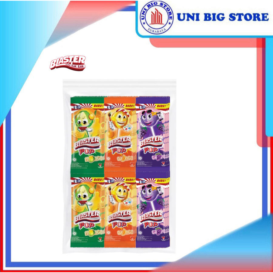 

Blaster Pop Assorted Lollipop Mango Orange Grape Candy 36 pcs x 6.3 gr Pack