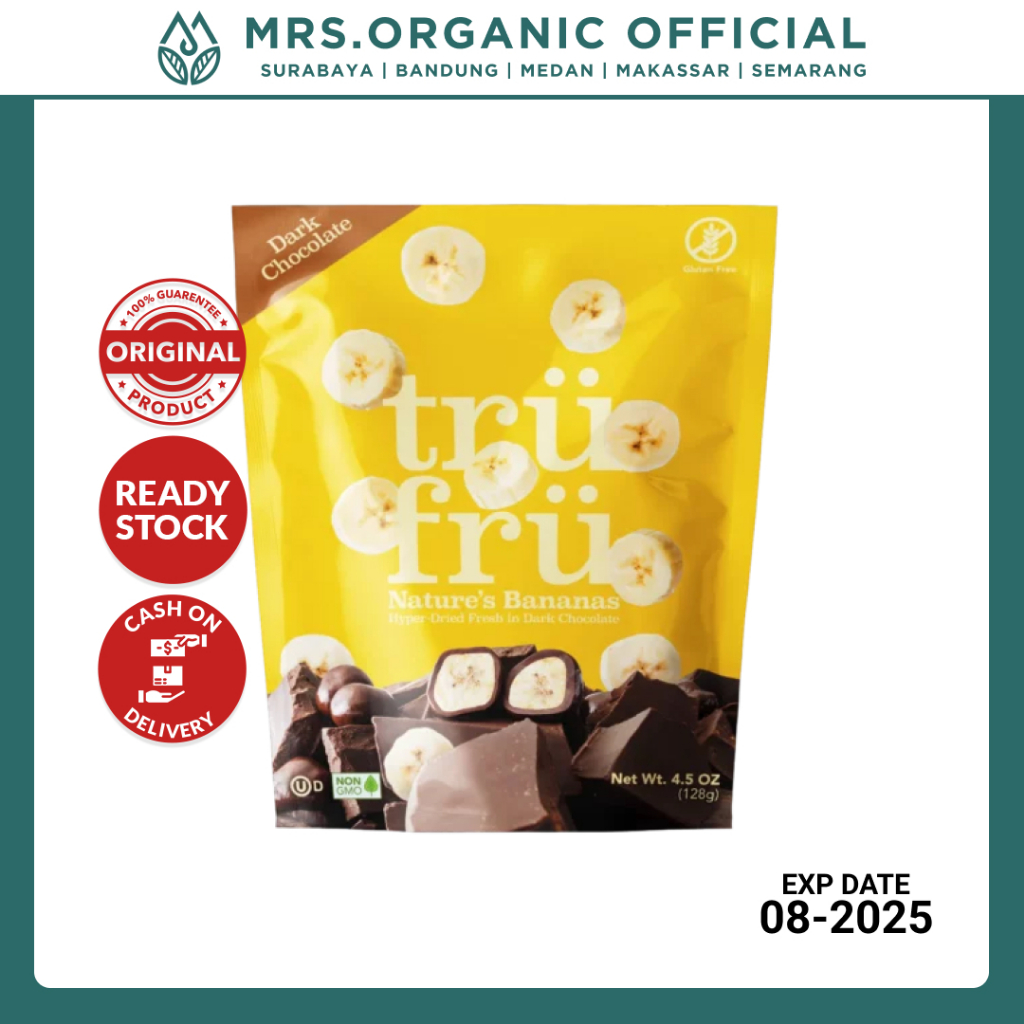 

Snack Cemilan Camilan Buah Pisang & Coklat TRUFRU Dark Chocolate Bananas 128g - Gluten FREE NON GMO