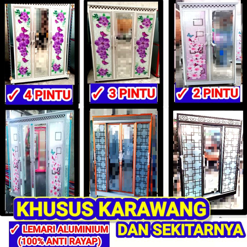 LEMARI ALUMINIUM KACA 3 PINTU 4 PINTU 2 PINTU  / LEMARI KACA 3 PINTU 4 PINTU 2 PINTU/ LEMARI BAJU AL