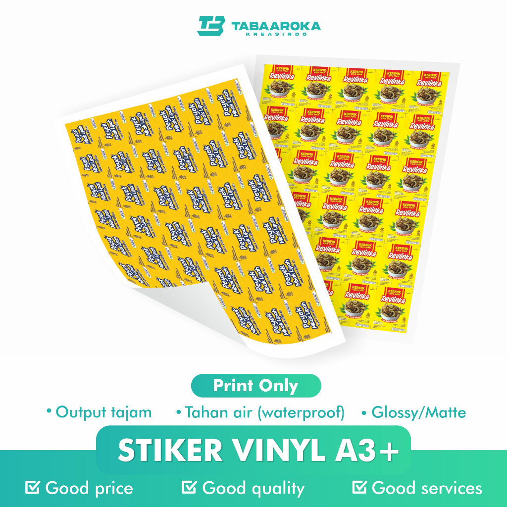 

Cetak Stiker Vinyl A3+ Waterproof | Cetak Stiker Label Kemasan | Cetak Stiker Label Makanan
