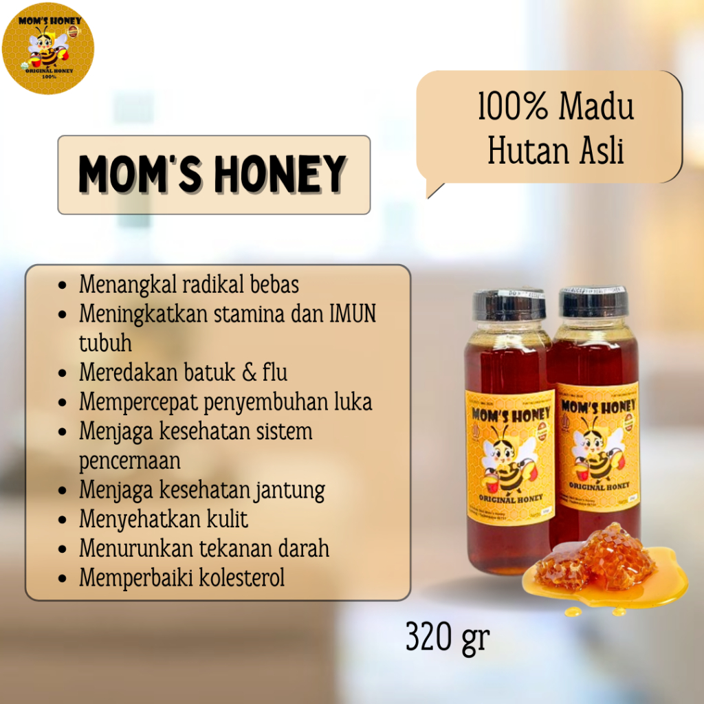 

Madu Murni Asli MOMS HONEY ukuran 320 gram Kaya Akan Manfaat 100% halal