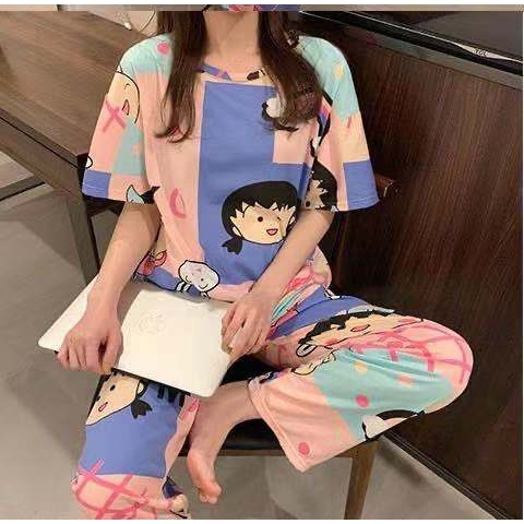 HOHO_HWANG Setelan Piyama (PK14) Lengan Pendek Celana Panjang  Baju Tidur Wanita Dewasa Print Karakt
