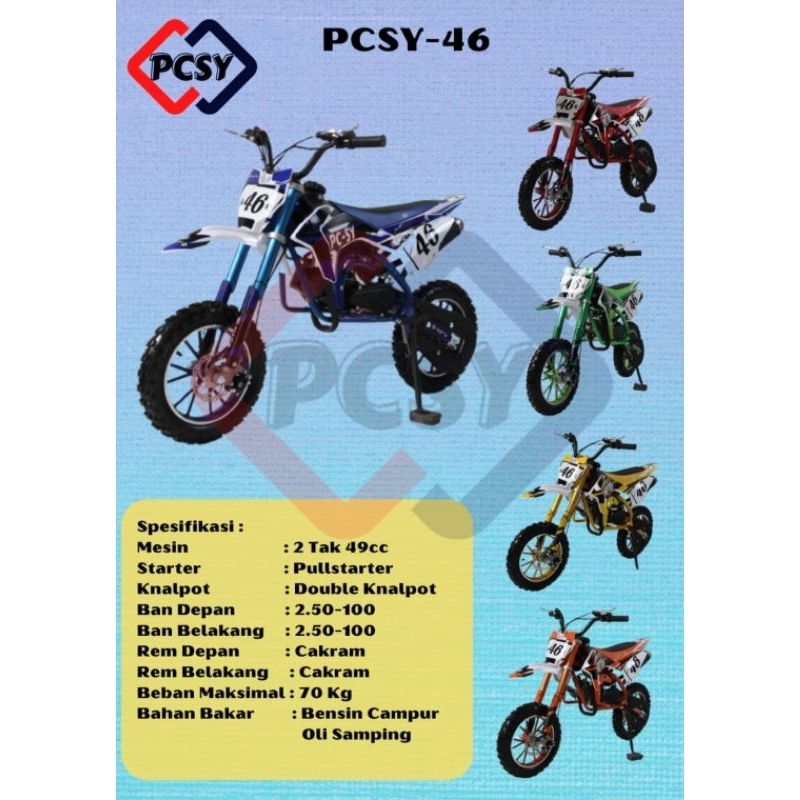 Motor Bensin Mini Anak Trail PCMOTO PCSY 46 motor trill anak terbaru PC Moto