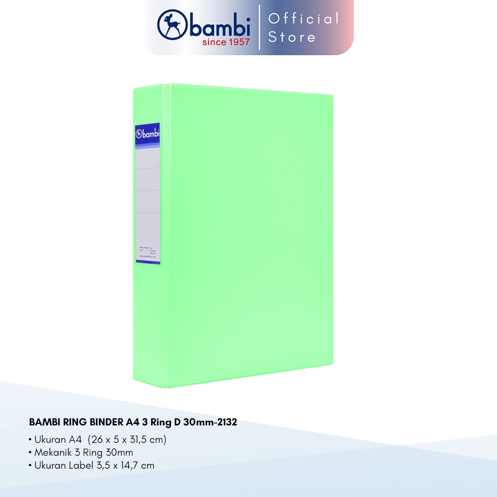 

Bambi Ring Binder A4 3 Ring D-Type Pastel Green MID SIZE 30 mm