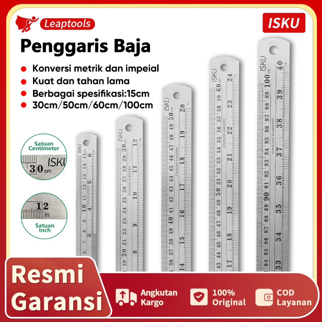 

ISKU Stainless Steel Ruler 15/30/50/60/100cm Penggaris Besi Penggaris Baja Berkualitas Tinggi Tahan Gores