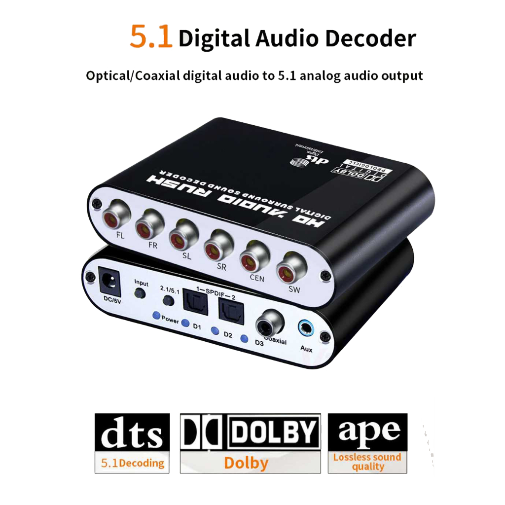 Decoder Digital Surround to Active Speaker 5.1 Converter DTS Dolby