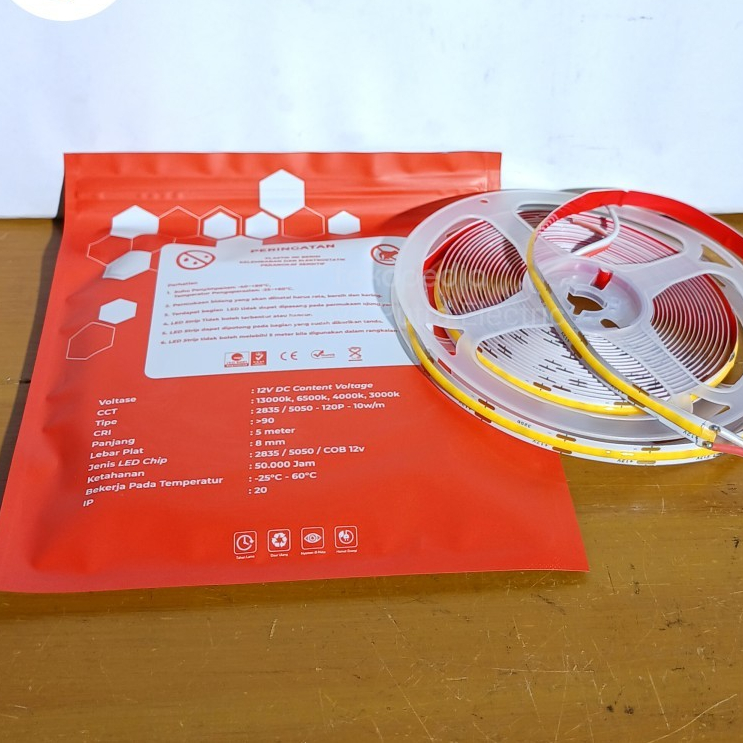 ECOVA LED STRIP COB 5M 12V -KUNING Lampu led strip ecova kuning / warm white 12 volt