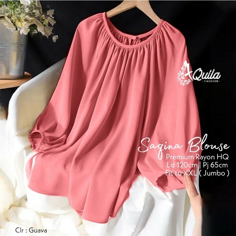Saquina Blouse Jumbo Katun Linen Polos Blus Korean Style