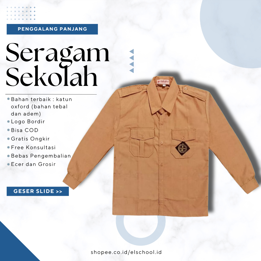 El School - Baju Seragam Sekolah Atasan Pramuka Penggalang Lengan Panjang SD SMP SMA laki Perempuan 