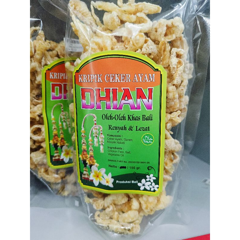 

KERIPIK CEKER AYAM DHIAN 150GR OLEH OLEH ASLI KHAS BALI RENYAH DAN GURIH + BUBBLE WRAP