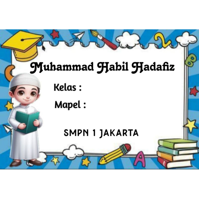 

(ISI 50 PCS) STICKER LABEL BUKU PELAJARAN SEKOLAH BISA CUSTOM NAMA DAN FOTO MOTIF ANAK SHOLEH