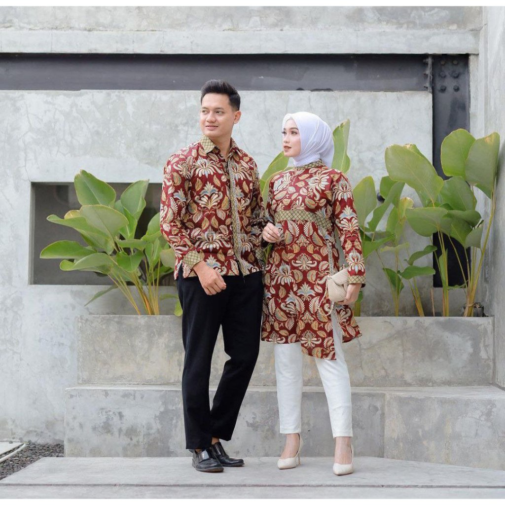 Benang Raja Batik Couple Pria Wanita Katun Daun Gugur