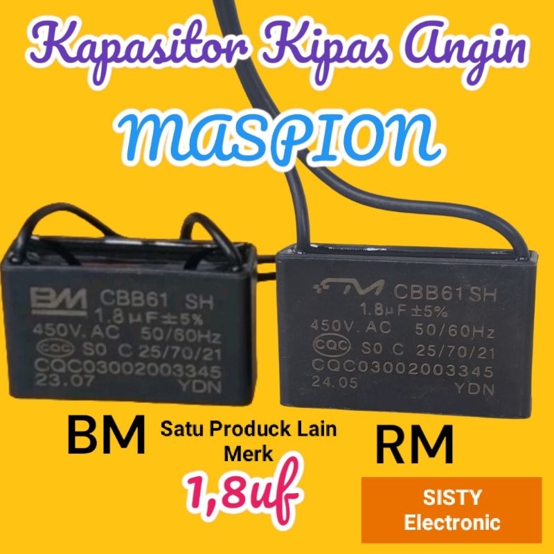 Kapasitor Kipas Angin MASPION 1,8Uf 450V BM/ RM & SRE Kwalitas 🅑🅐🅖🅤🅢
