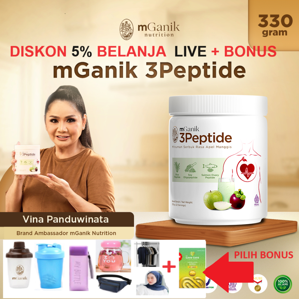 

mGanik 3Peptide 330gr FREE - Suplemen Jantung Kardiovaskular - Alami / Herbal Rasa Apel Manggis