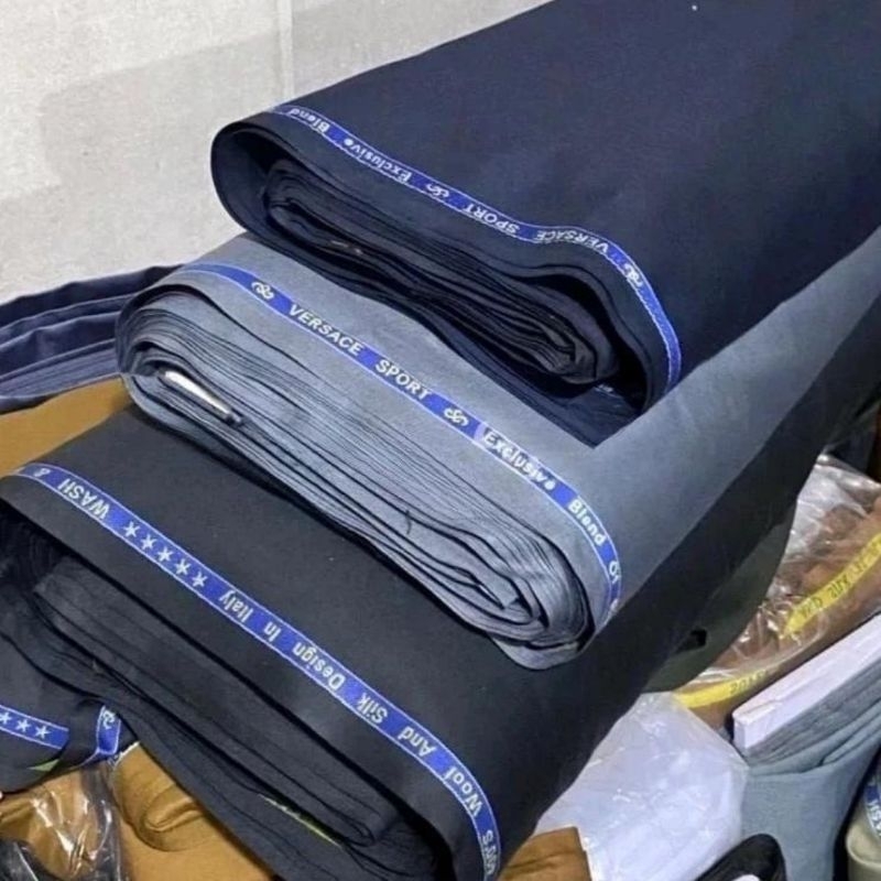 Bahan kain hitam kain celana rok jas blazer safari kantor wol slik premium