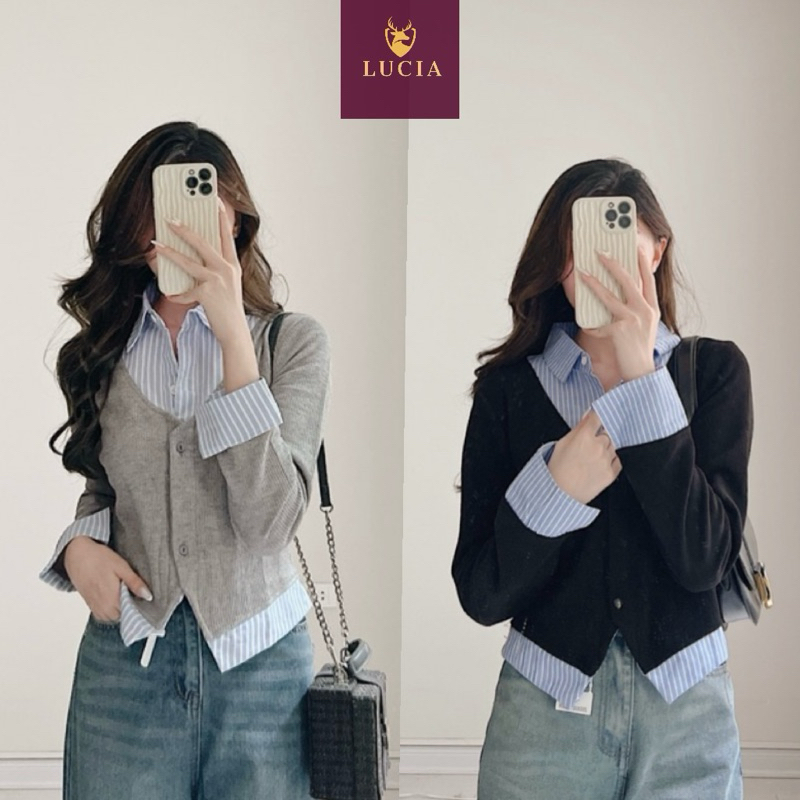 LUCIA-KEMEJA BLOSE WANITA KOMBINASI 2 WARNA |KEMEJA CROP WANITA ACARDYGAN CROP WANITA  CROP TOP WANI