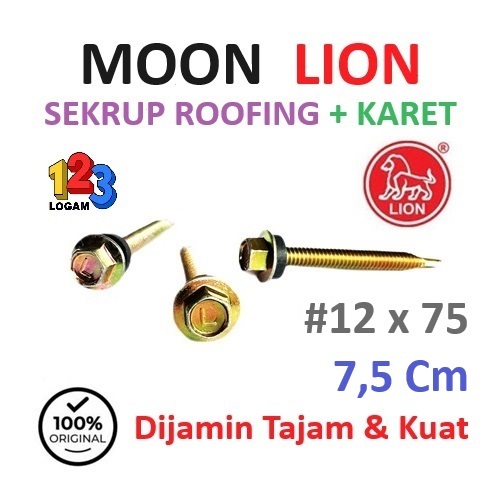 Sekrup - Baut Roofing #12x75 Kuning Lion ( L ) 7,5cm Karet Hitam