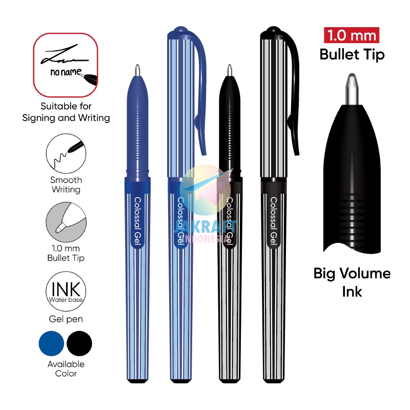 

TERBUKTI 1 Pcs Pulpen Gel Pen Tanda Tangan JOYKO GP391 Colossal Hitam Biru Black Blue Tebal 1 mm for Signature