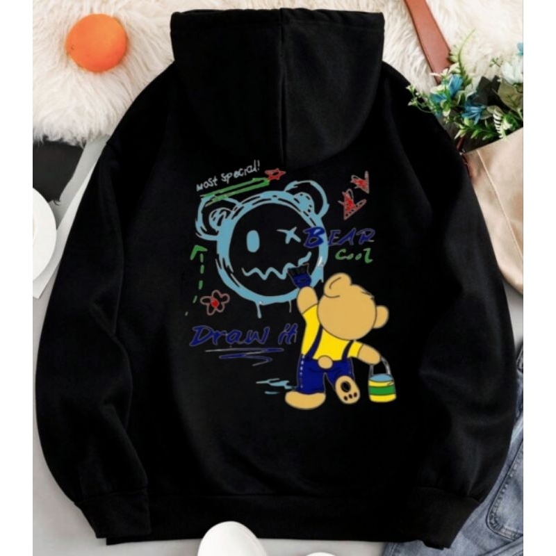 Sweater Hoodie Anak Remaja Cewek Cowok BEAR SMILE | Jaket Jumper Ukuran S M L (SABLON DTF)