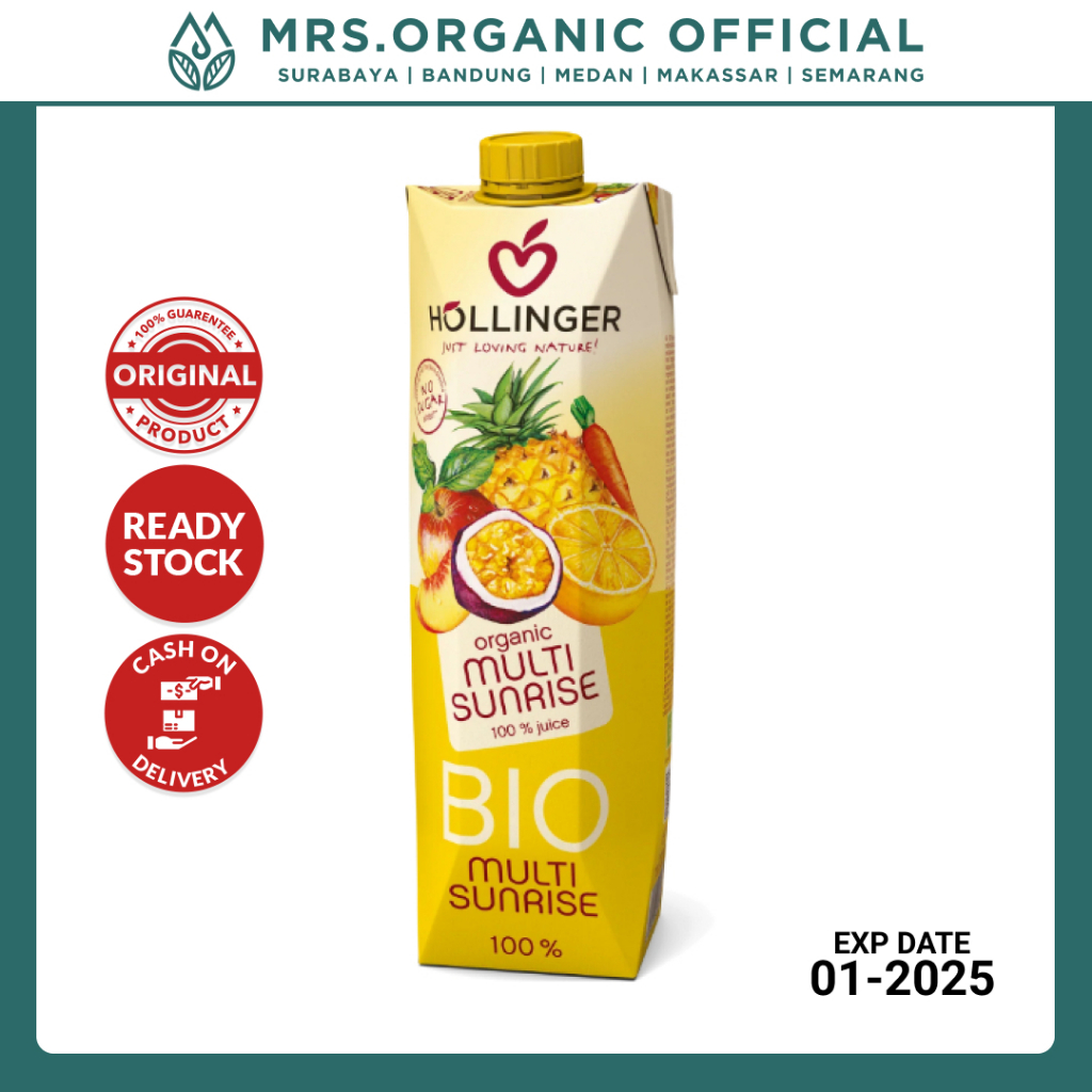 

Jus Buah Murni Organik Hollinger Organic Multi Sunrise 1000ml - Apel Jeruk Nanas Persik Mangga Markisa Lemon Wortel