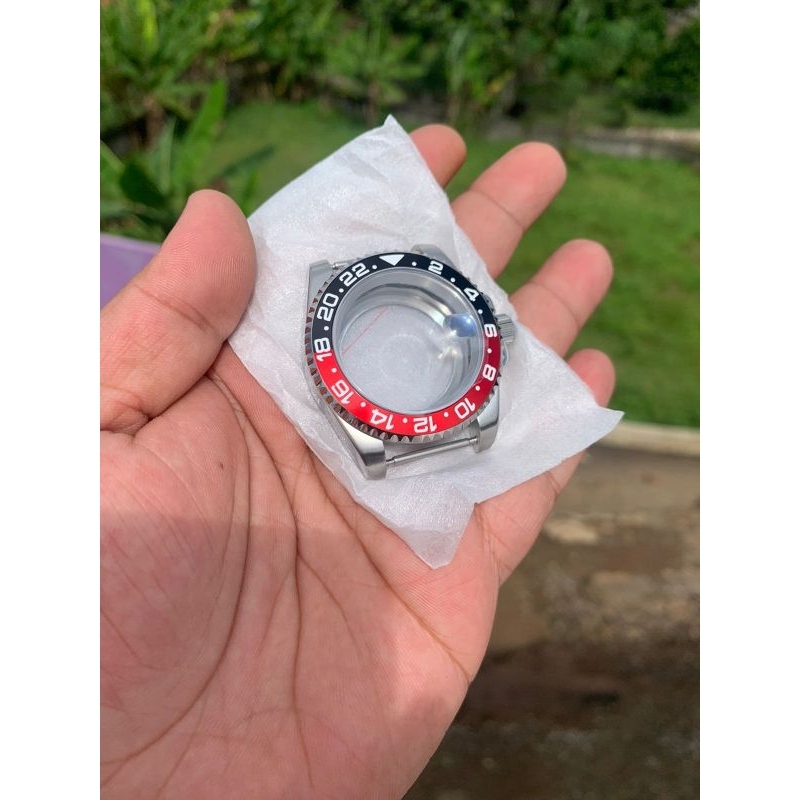 Case jam tangan 40mm stenlistell 316L padat ceramik ring hitam merah solid