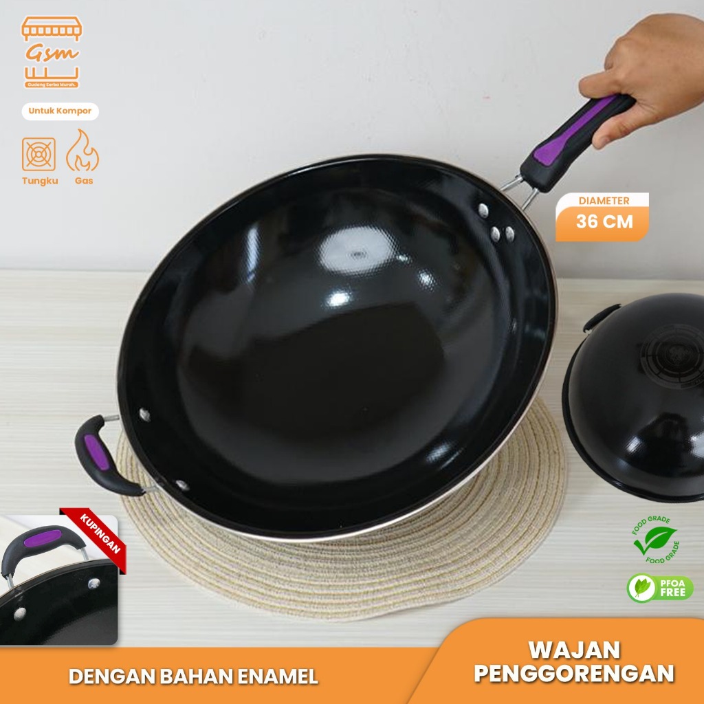 GSM WAJAN ENAMEL GAGANG + KUPING WAJAN PENGGORENGAN ANTI PANAS ANTI LENGKET