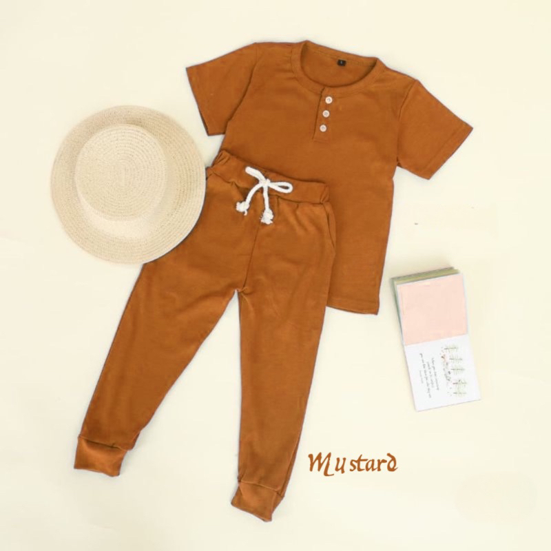 SETELAN BAJU CELANA PANJANG ANAK LAKI LAKI DAN PEREMPUAN USIA 6 BULAN-5 TAHUN MOTIF POLOS KIANO TERL