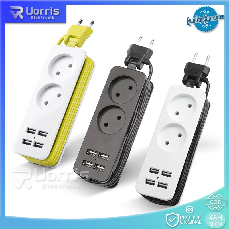 Portable  Stop Kontak Traveling 1/2 Lubang Saklar + 4 Port USB – Colokan Listrik