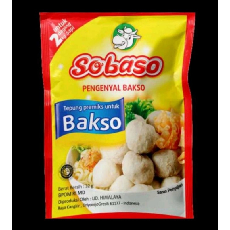 

sobaso tepung pengenyal bakso premiks 32gr pengenyal khusus baso meatball meat ball super kenyal kusus bahan flour racikan bumbu obat masak