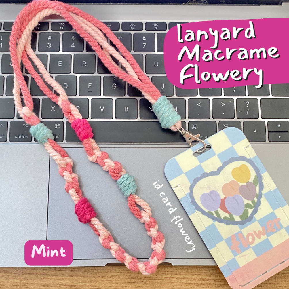 

JOYCO Lanyard ID CARD Holder Name Tag Leather Macrame Flowery Id Card Name tag macrameLanyard Pods KODE X9C5