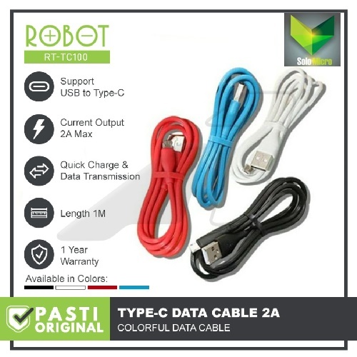ROBOT Kabel Data Type C RT-TC100 Kabel Charger Casan HP Quick Charging