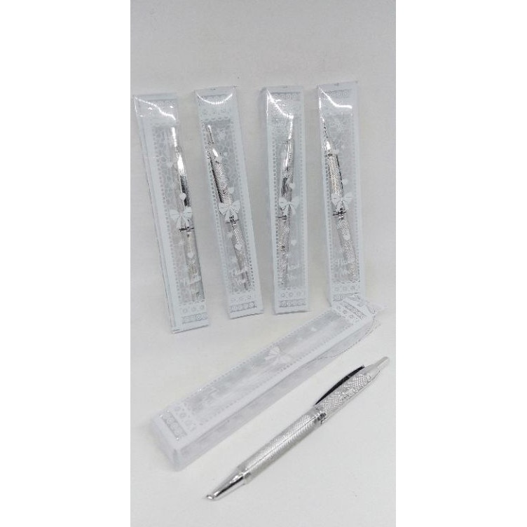 

ISI 5 PCS SOUVENIR PERNIKAHAN PULPEN SILVER KEMASAN MIKA KODE H9L7