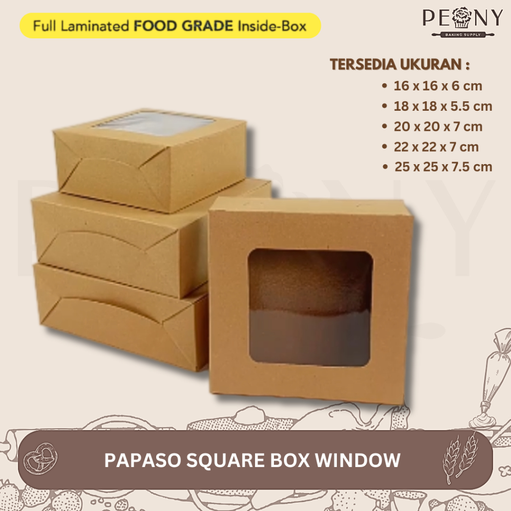 

(10 PCS) PAPASO SQUARE BOX WINDOW / PACKAGING / DOS KRAFT WINDOW / KOTAK KUE MIKA ATAS