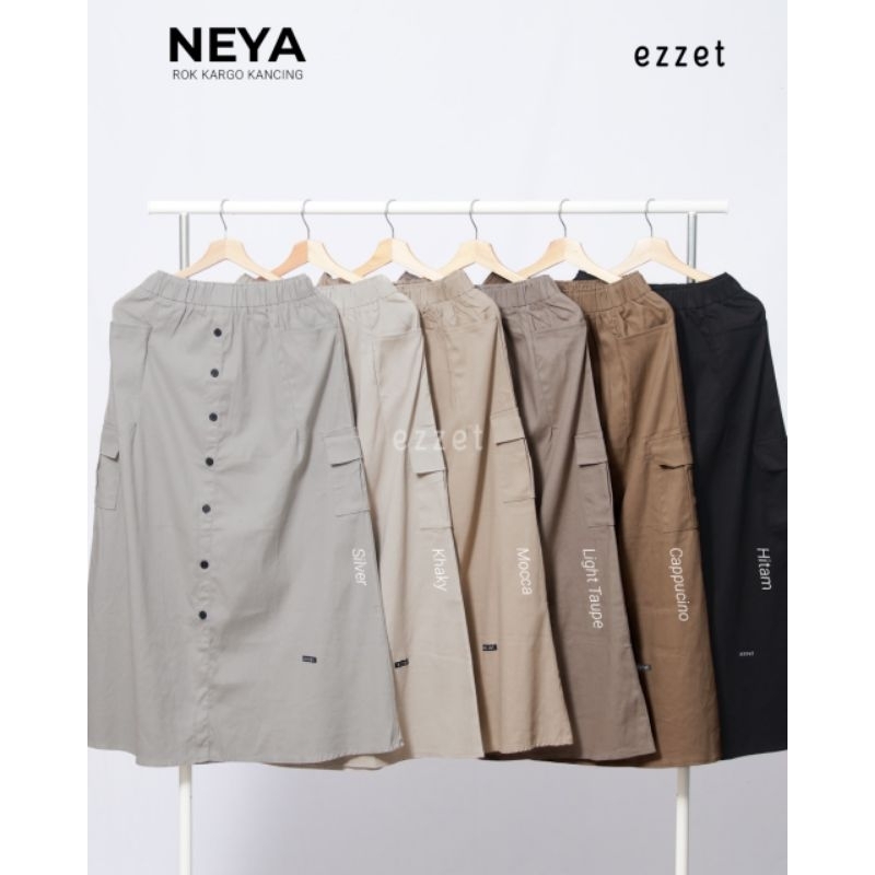 NEYA Rok Cargo Aksen Kancing | Rok Cargo katun twill stretch | Rok Panjang | Rok Polos | Rok Kantong