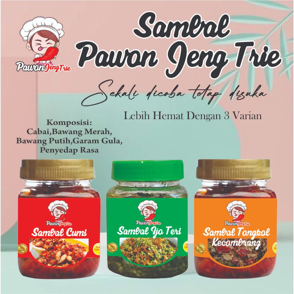 

Paket hemat 3 botol, Sambal Cumi, Cabe Ijo Teri dan Tongkol Kecombrang