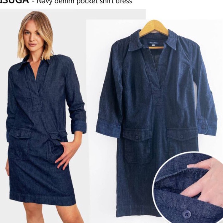 Istimewa Isuga navy denim pocket shirt dress