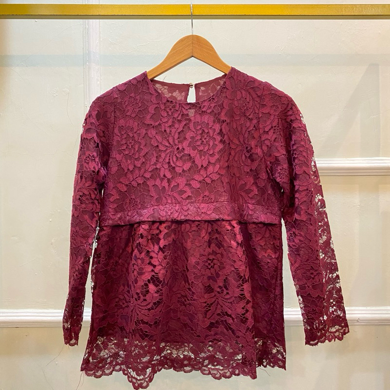 Preloved Atasan Kebaya Brukat Muslim Merah Maroon tanpa payet