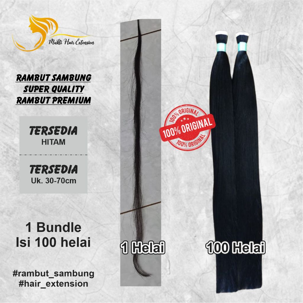 Rambut Sambung Asli 100 Helai Tebal