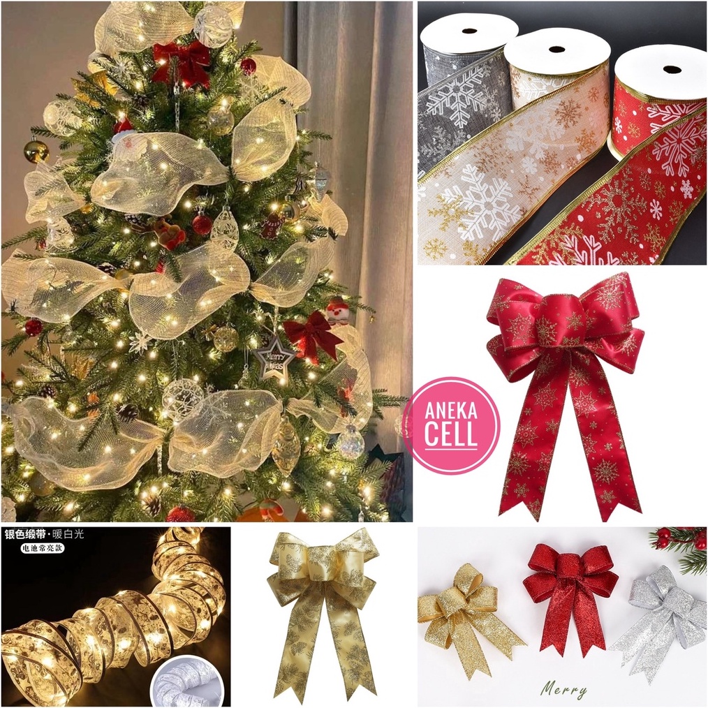 

RAIH DISKON Pita Roll Ribbon Aksesoris Hiasan Pohon Natal Pita Kawat Hias Ribbons Per 1 Roll Ornamen Bintang Meteran