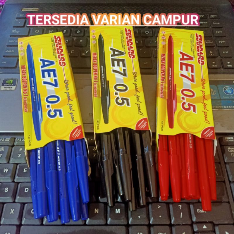 

[1 PAK/12PCS] PULPEN STANDARD AE7 O.5MM HITAM, MERAH DAN BIRU