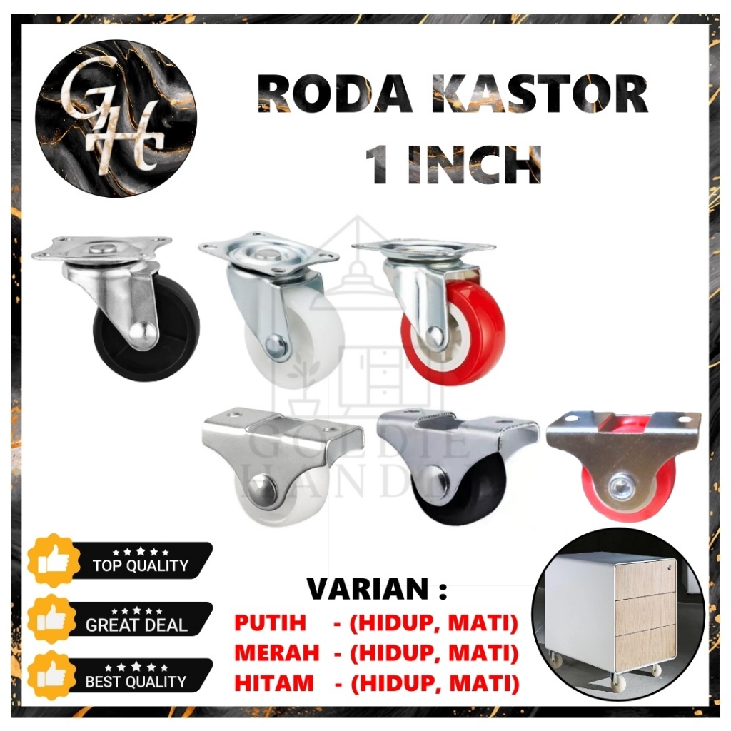 Roda Kastor Lemari 1 Inch Roda Caster Trolly PVC Nylon Roda Etalase Troley Hidup, Mati