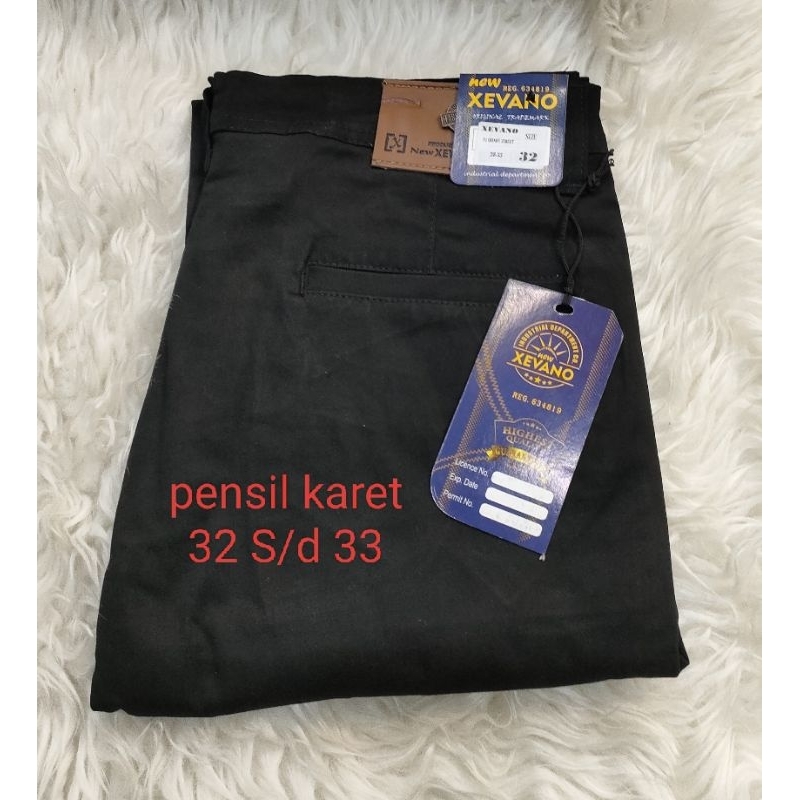 CELANA PANJANG LAKI LAKI KEPER KARET MODEL PENSIL XEVANO 28 S/D 33 HITAM
