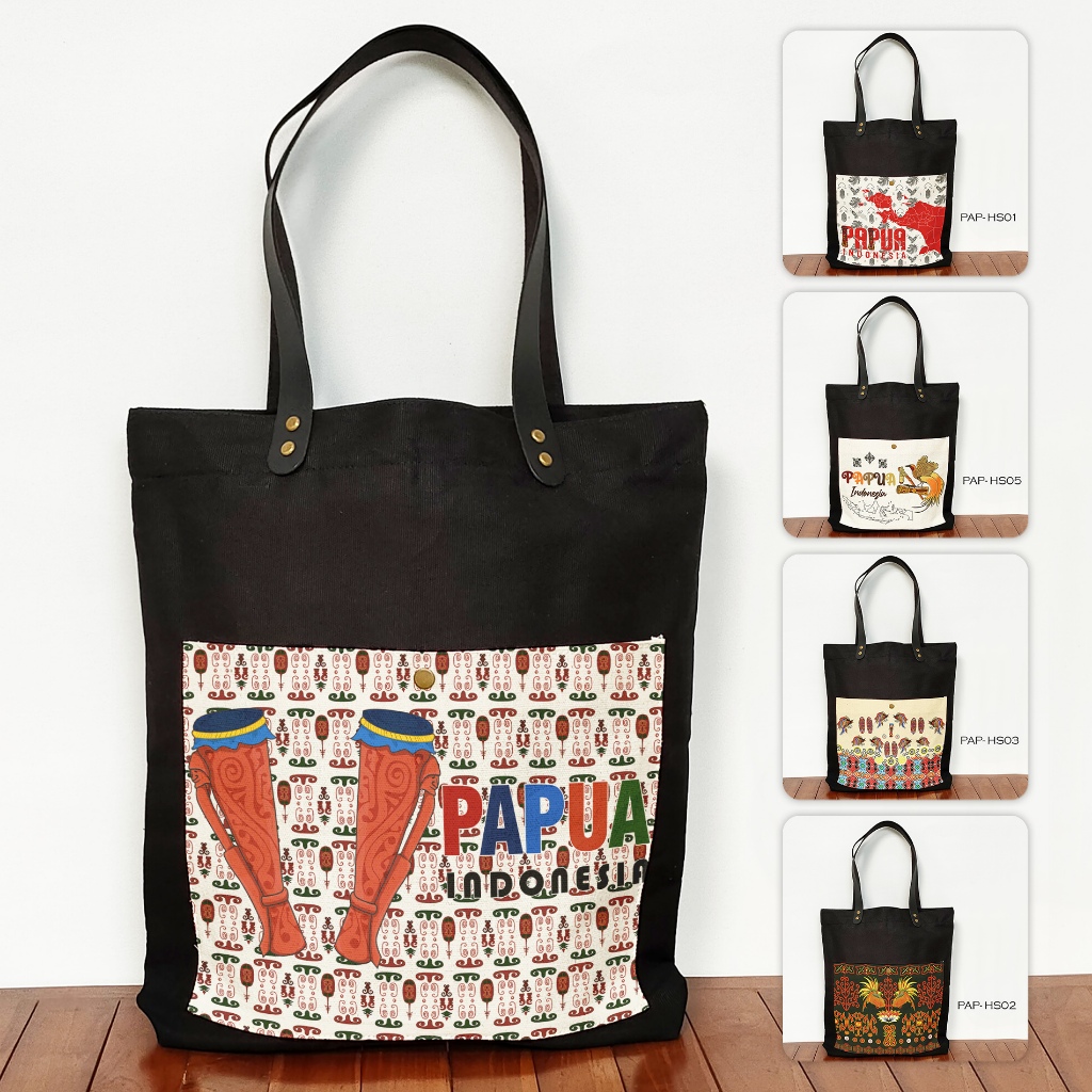 Tote bag Canvas Hitam Saku Oleh Oleh Papua Tas Souvenir Souvenir Papua