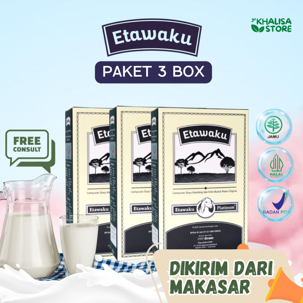 

ETAWAKU PLATINUM (3 BOX) - Susu Kambing Etawa No. 1 Terbaik di Indonesia Paling Ampuh Mengatasi Gangguan Pernapasan, Sesak Napas, Asma dan Menjaga Kesehatan Tulang dan Sendi, Mengatasi Nyeri Sendi, Asam Urat, Rematik 100% Original 200 gram, Halal BPOM