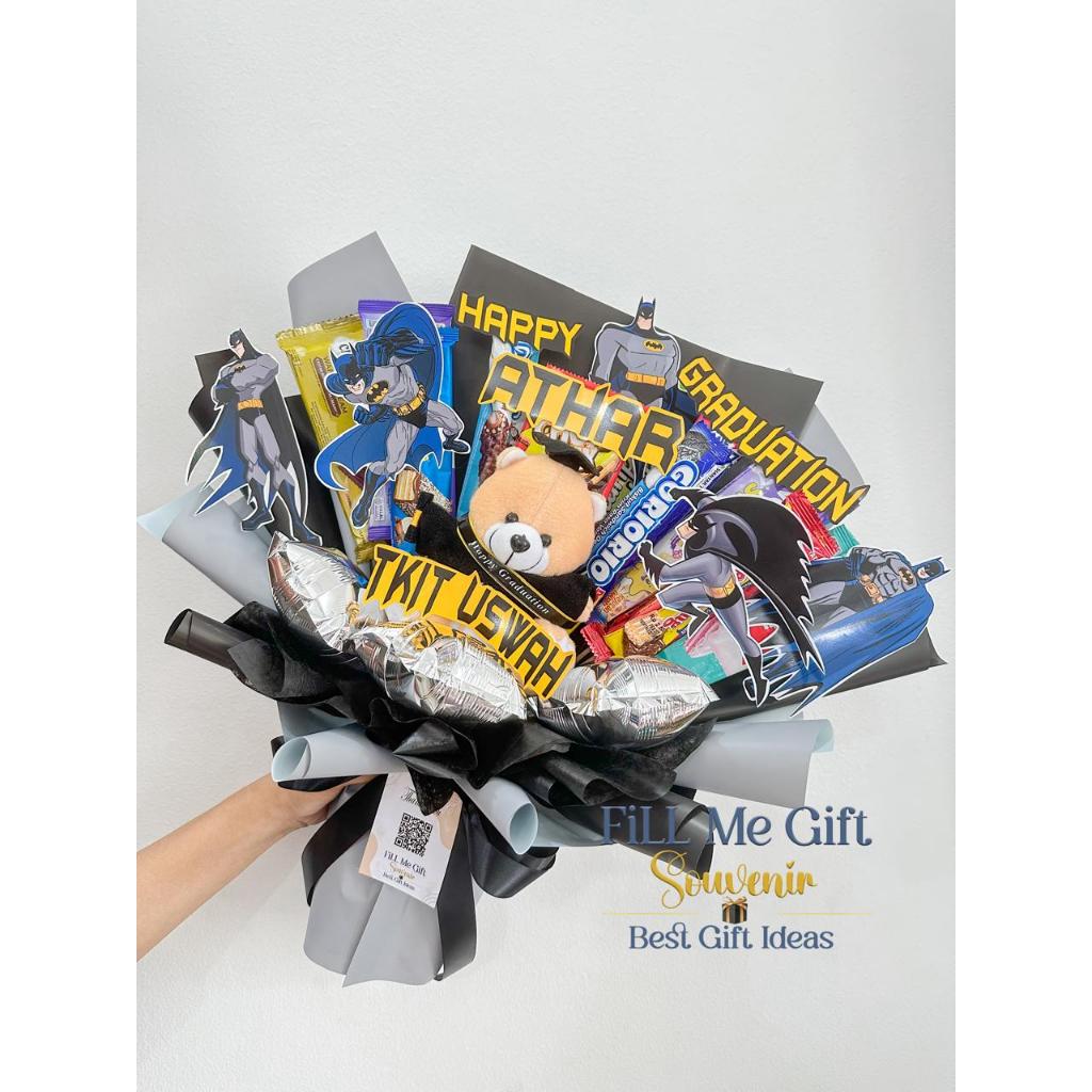 Snack Buket Plus Boneka Wisuda Ulang Tahun Hand Bouquet Makanan Birthday - Batman