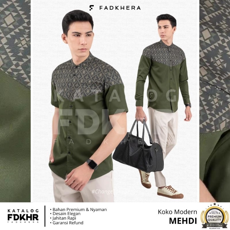 Koko Modern Fadkhera Mehdi Baju Pria Muslim Hijau Army Motif