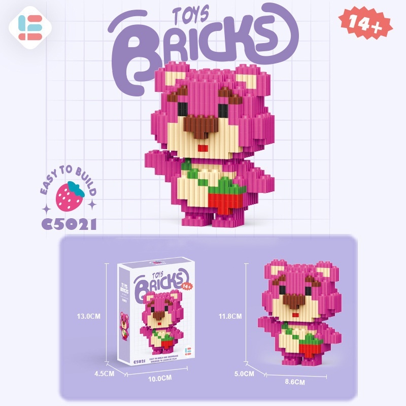 Balok Bangunan Puzzle 3D Beruang Stroberi, Mainan Karakter Kartun, Mainan Edukatif
