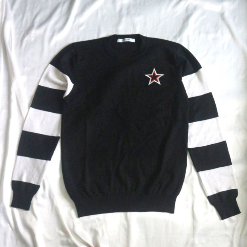 GIVENCHY Star Fashion Knitwear Sweater Sweatshirt Black Stripe Salur  Rajut Wool Jaket