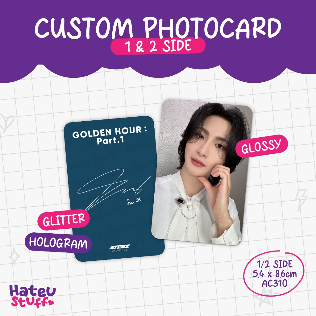 [Satuan] Cetak Photocard Custom Rounded 1 2 Sisi Laminasi Glossy Glitter Hologram